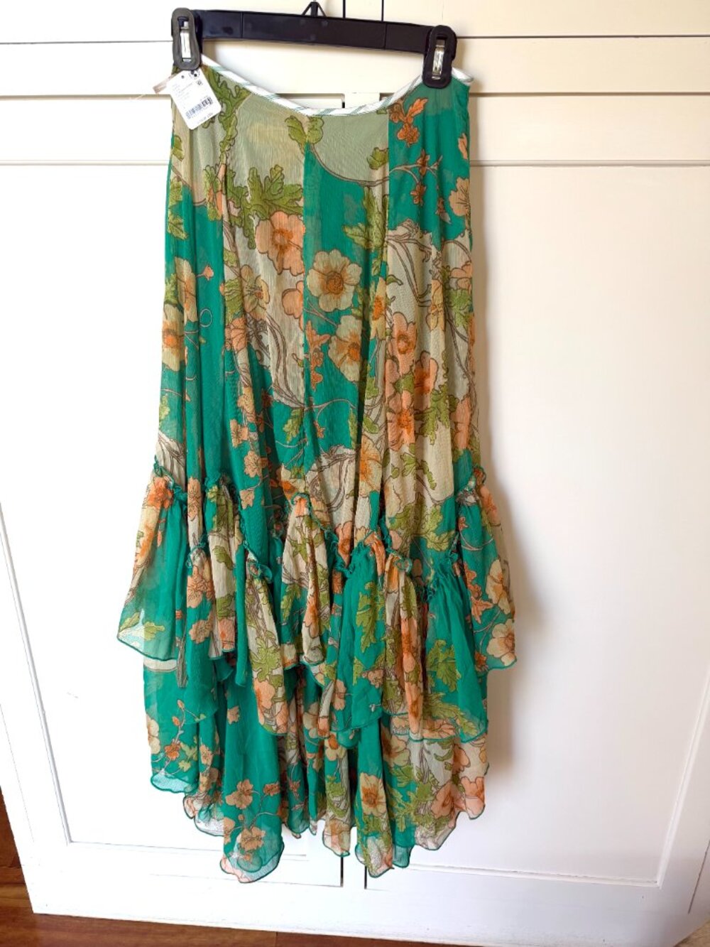 Free People Palermo Villa Chiffon Floral Maxi Skirt Emerald Combo - Picture 5 of 5